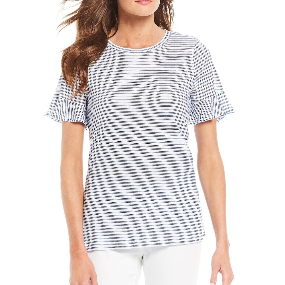NEW Michael Kors Striped Ruffle Sleeve Tee